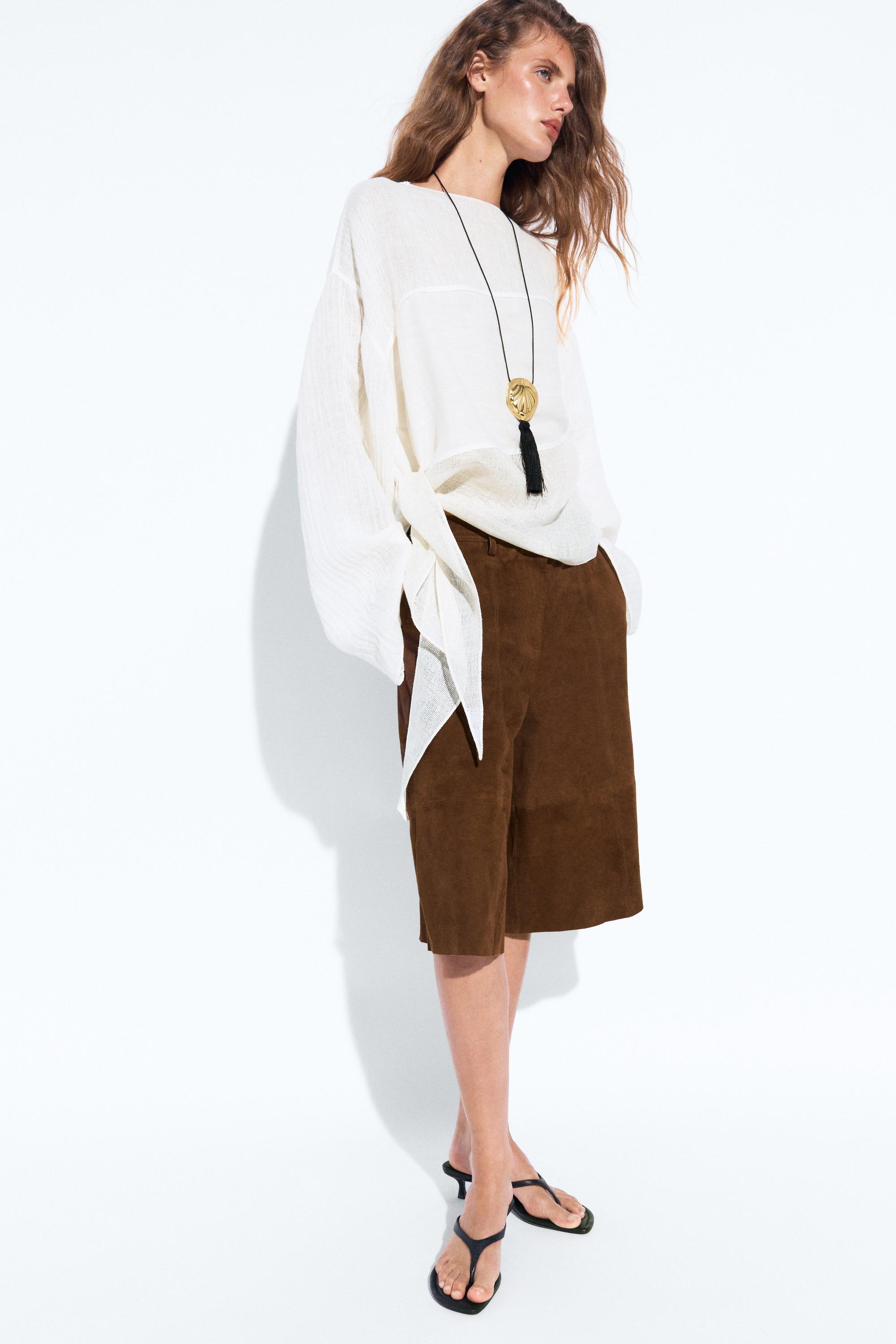 Chemise en lin mélangé à textures combinées